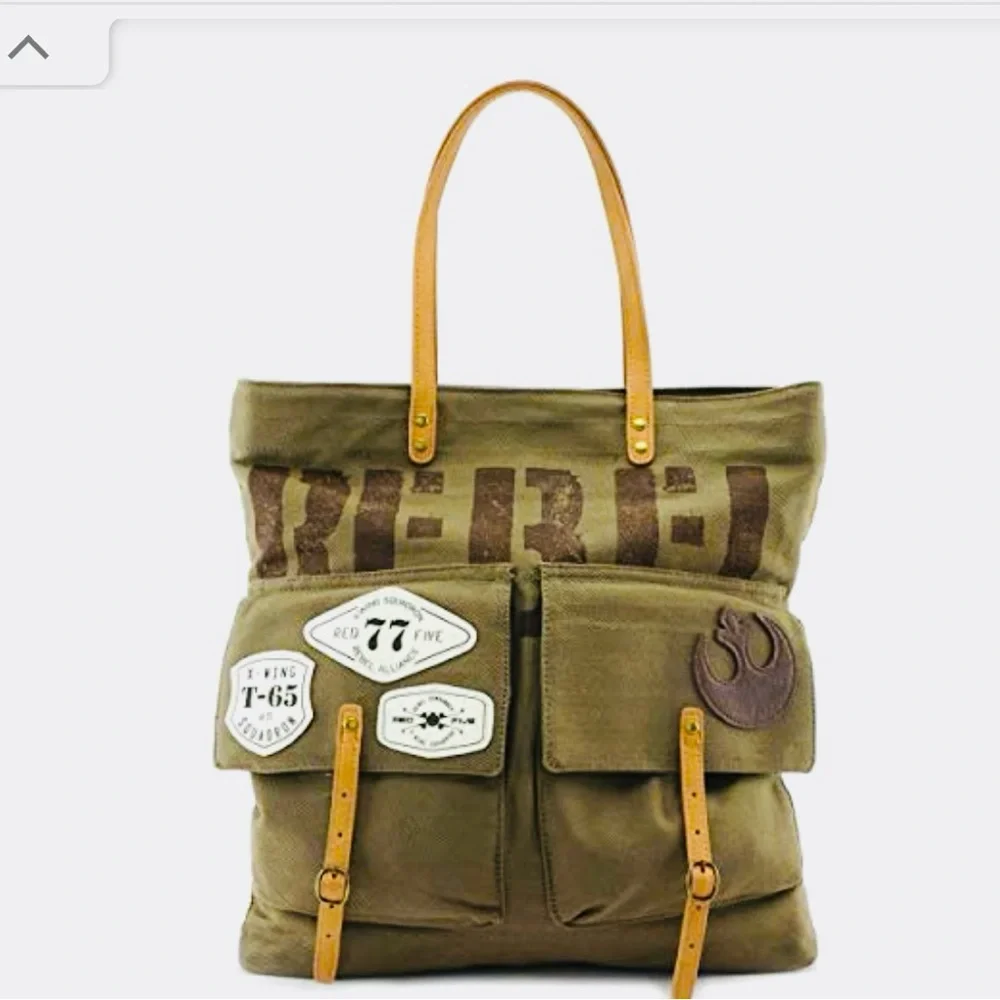 Loungefly Star Wars Rebel Olive Green Canvas Backpack with Brown Accents - Picture 9 of 13